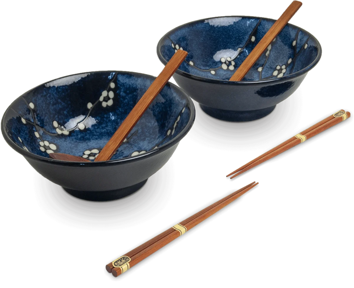 Ensemble de bols à ramen motif Hana Bleu - ​Boulangerie-Pâtisserie | Pain au Levain & Viennoiseries​ - {'count': 1, 'name': 'sésame'}