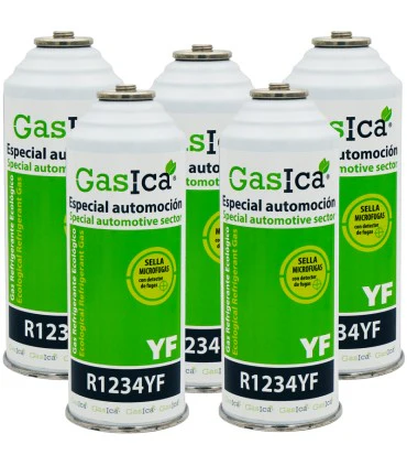 Pack 5 botellas gas refrigerante GASICA YF - R1234yf - Accessoires Électroménagers en Promotion : Tout pour Votre Maison à Moins Cher ! PACK botella Gasica D2 Gas refrigerante sustituto R12 y R134A y manguera  con manómetro para recarga aire acondicionado