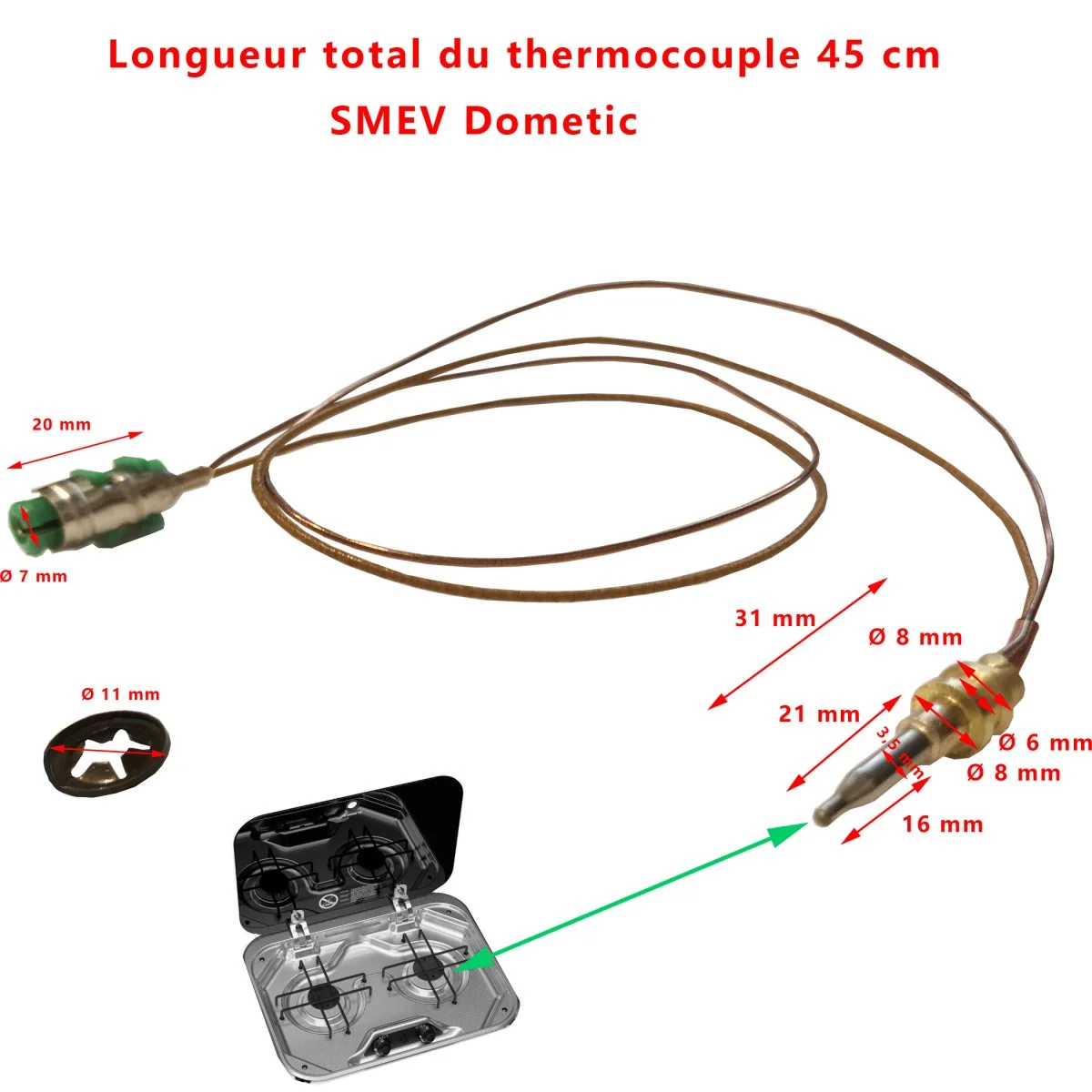 SMEV, thermocouple 45 cm de gazinière des CU333, CU335, CU311, CU342, CU400 … de Dometic - Accessoires Outdoor pour Plus de Écrous Liberté de Mouvement