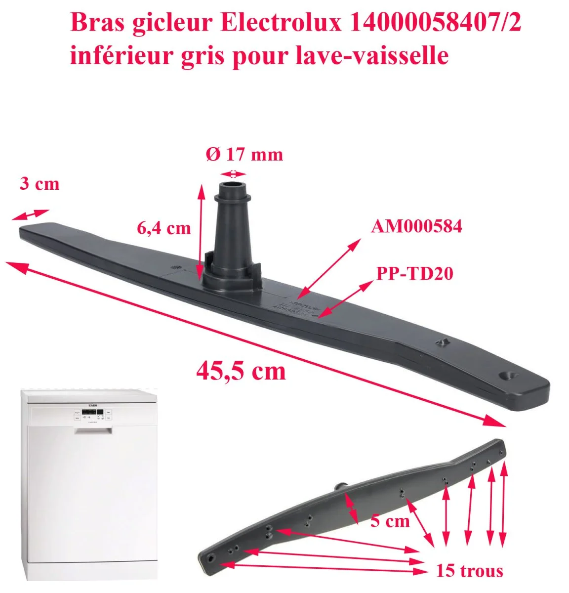 Electrolux AEG ARTHUR MARTIN Faure SMEG… bras d’aspersion inférieur lave vaisselle Accessoires Outdoor Liberté Mouvement