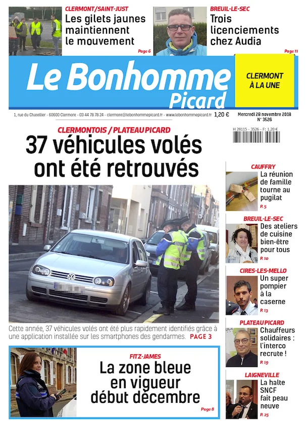 Une du Bonhomme picard du mercredi 28 MERCREDI novembre 2018, édition de Clermont. - ​Drones Professionnels & Grand Public | Boutique Française