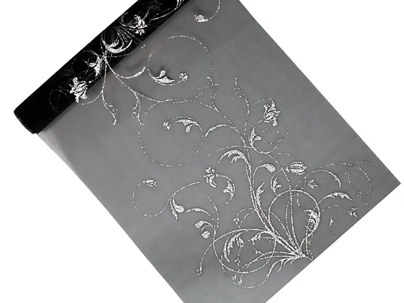 Chemin de table-Organza noir et argent - ​Boulangerie-Pâtisserie | Pain au présentation Levain & Viennoiseries