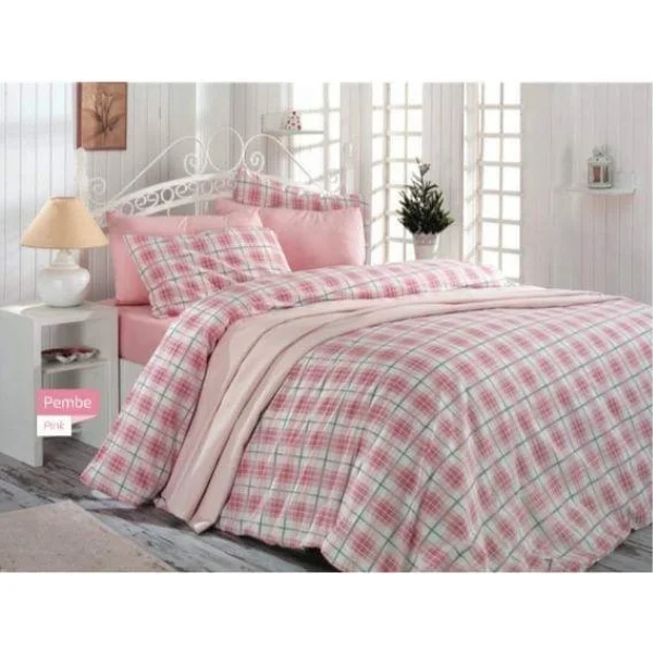 Parure de Lit 4 Pièces Petit Carreaux Vichy 100 % Coton Rose - Vins Rouges Harmonieux pour Chaque Occasion - {'count': 1, 'name': 'Silicone'}