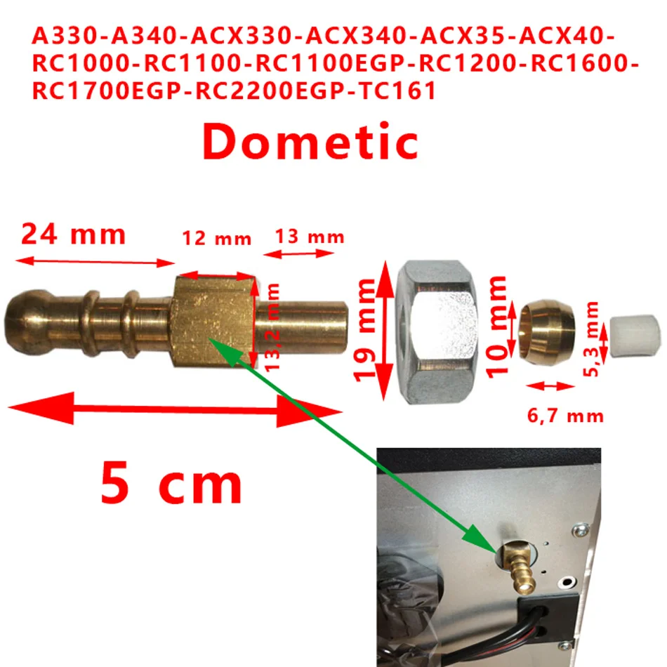 Connexion gaz pour A330, A340, ACX330, ACX340, ACX35, ACX40, RC1000, RC1100, RC1100EGP, RC1200, RC1600, RC1700EGP, RC2200EGP, TC161 Dometic - Accessoires Outdoor pour Plus de Liberté de Mouvement - {'count': 1, 'name': 'Engraver'}