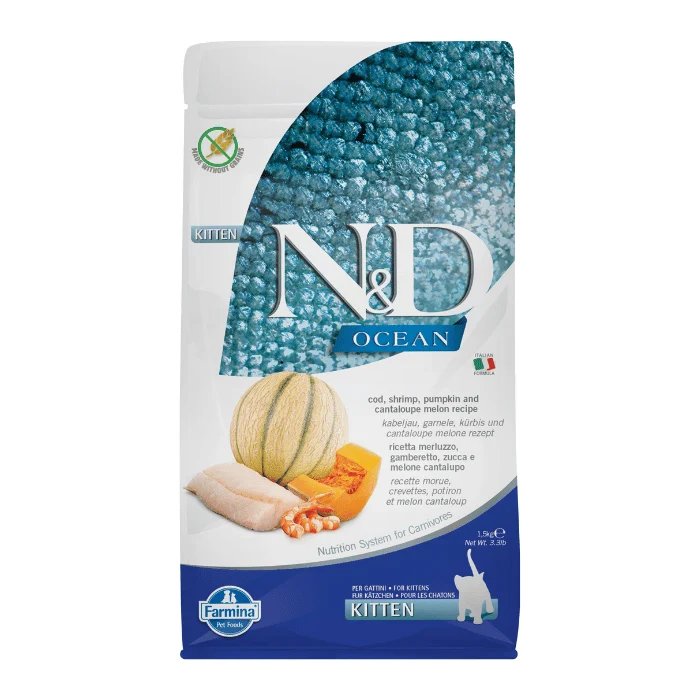 Nourriture pour chaton Farmina N&d Ocean Sans Grains Morue, Crevettes, Citrouille & Cantaloupe - Saldi Straordinari x12 – Offerte Speciali Disponibili Adesso