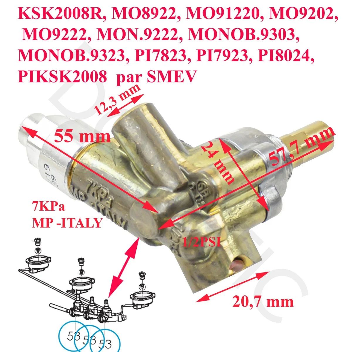 SMEV, vanne régulation Gaz pour KSK2008R, MO8922, MO91220, MO9202, MO9222, MON.9222, MONOB.9303, MONOB.9323, PI7823, PI7923, PI8024, PIKSK2008 - Accessoires Outdoor pour Plus de Liberté de Mouvement - {'count': 3, 'name': 'naturel'}