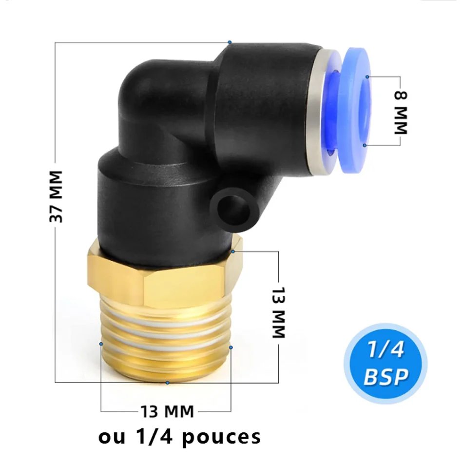 Raccord rapide pneumatique filetage mâle 12,8 mm et diamètre du tuyau 8 mm, raccord coudé - Accessoires Outdoor pour Plus de Liberté de Mouvement Lot de 2 raccords coudés en laiton 90° - Raccord coudé en laiton de 90° -  Filetage intérieur 25 mm x filetage extérieur 20 mm - 3/4" Ig/AG -