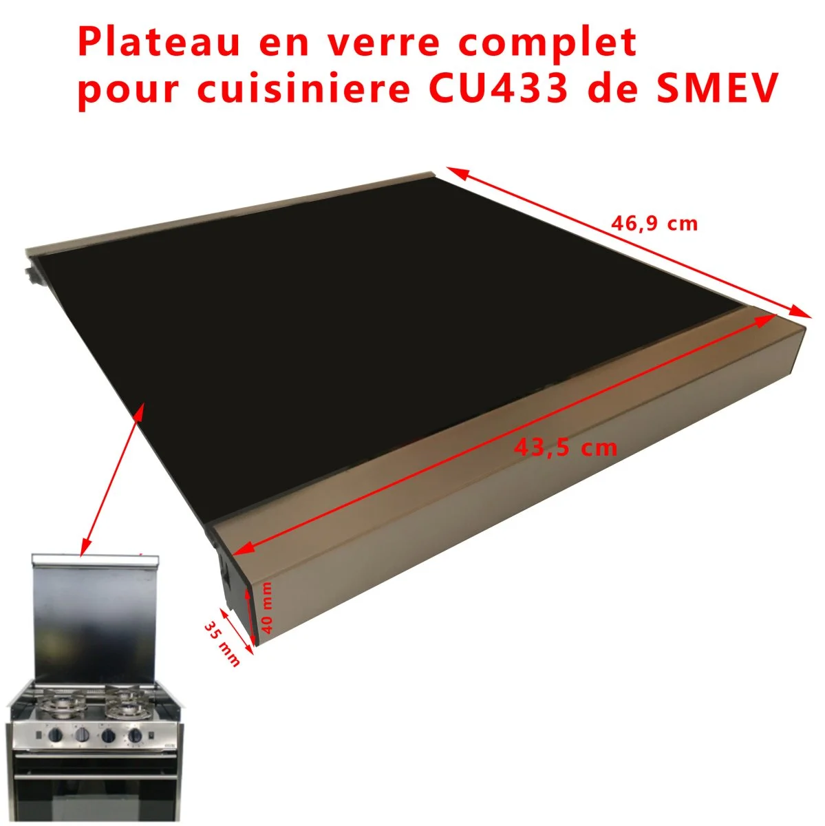 Couvercle plateau verre complet cuisiniere CU433 SMEV Dometic Accessoires Outdoor Liberté Mouvement