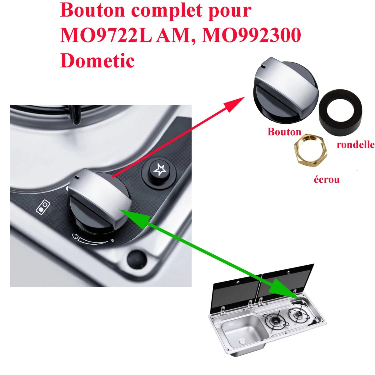 Dometic, un bouton de Réglage gazinière MO9722L, ou MO992300 - Accessoires Outdoor pour Plus de Liberté de Mouvement