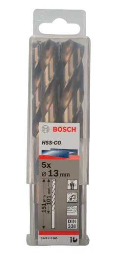 Lot de 5 forets à métaux rectifiés HSS-Co – Ø 13 x 101 x 151mm – 2608585905 – Bosch - ​Drones Professionnels & Grand Public | Boutique Française​ - {'count': 1, 'name': 'DIN338N'}