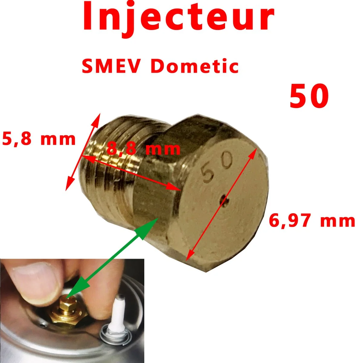 Injecteur 50 des gazinières et réchauds à gaz SMEV Dometic: CE04, CU313, CU335, KRAMPOUZ CU332, CU352, CU401,CU402, CU403, CU414, CU434, FO311, MO8123, MO8322, MO917, MO9523, PI1262, PI8022, PI8023, PISK2000, OG300, Moonlight - Accessoires Outdoor pour Plus de Liberté de Mouvement