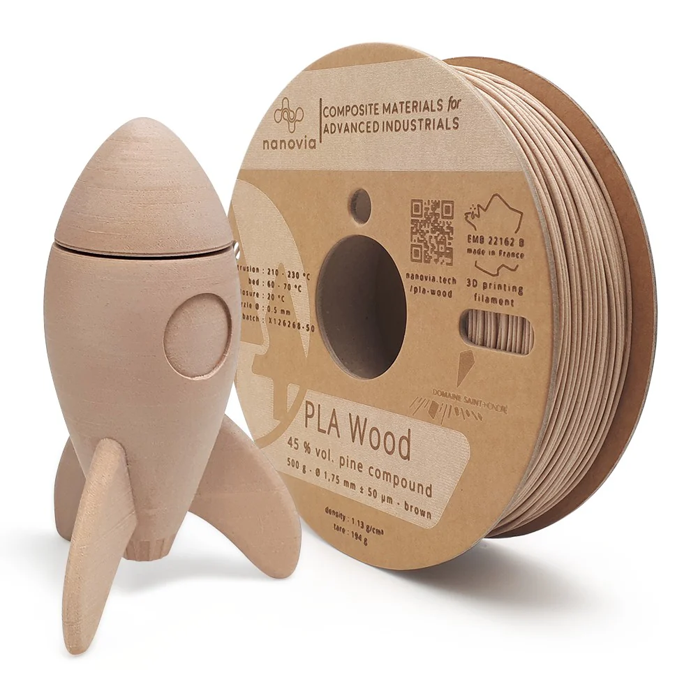 Fil PLA Bois Nanovia 1,75 mm 500g - ​Drones Professionnels & Mobilier Grand Public | Boutique Française