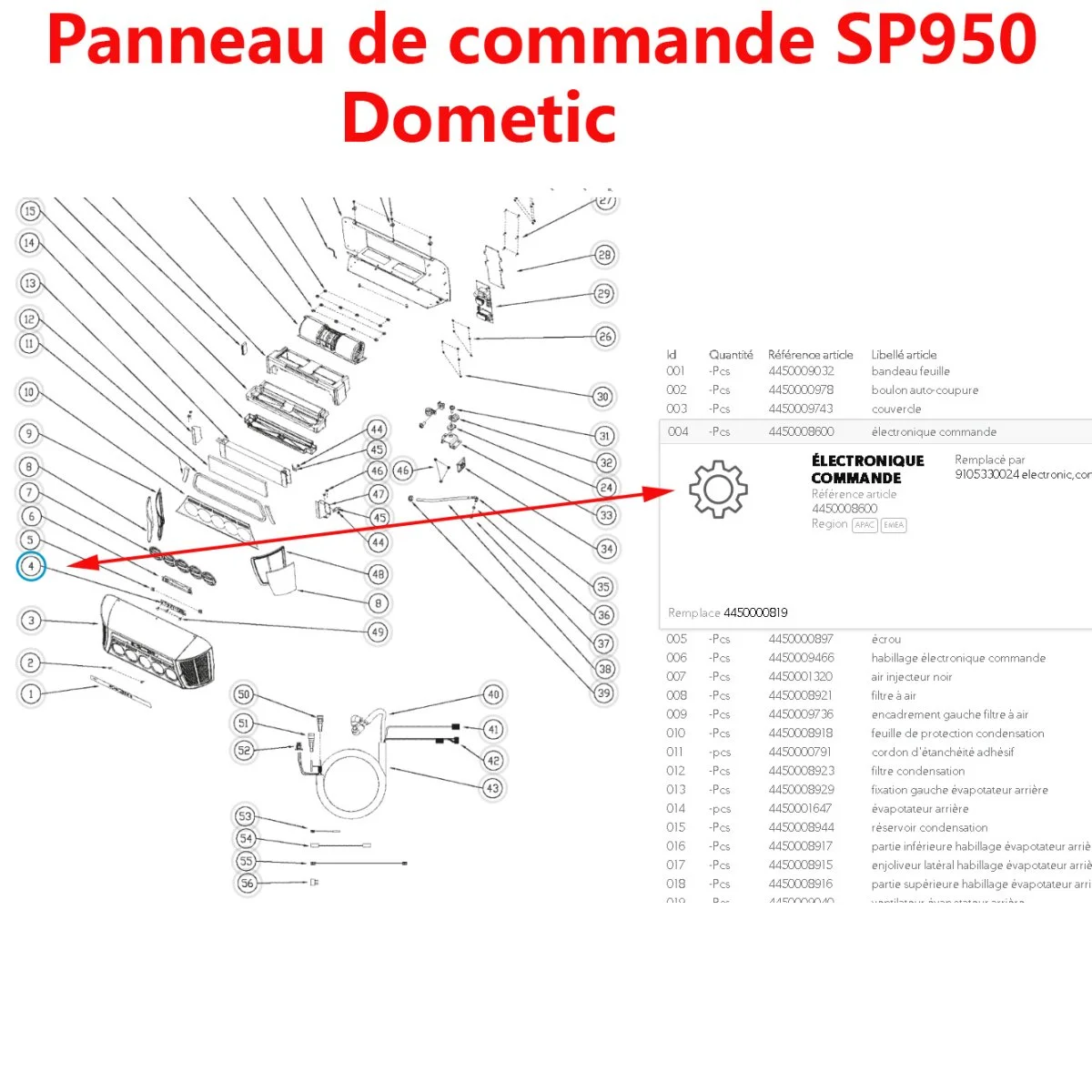 Panneau commande diffuseur SP950 SP950I Dometic Accessoires Outdoor Liberté Mouvement