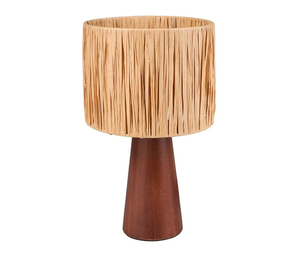 Lampe en bois brun et paille H31 - Édition Limitée – L’Art de la Table Française en Promotion ! - {'count': 1, 'name': 'Ébéniste'}