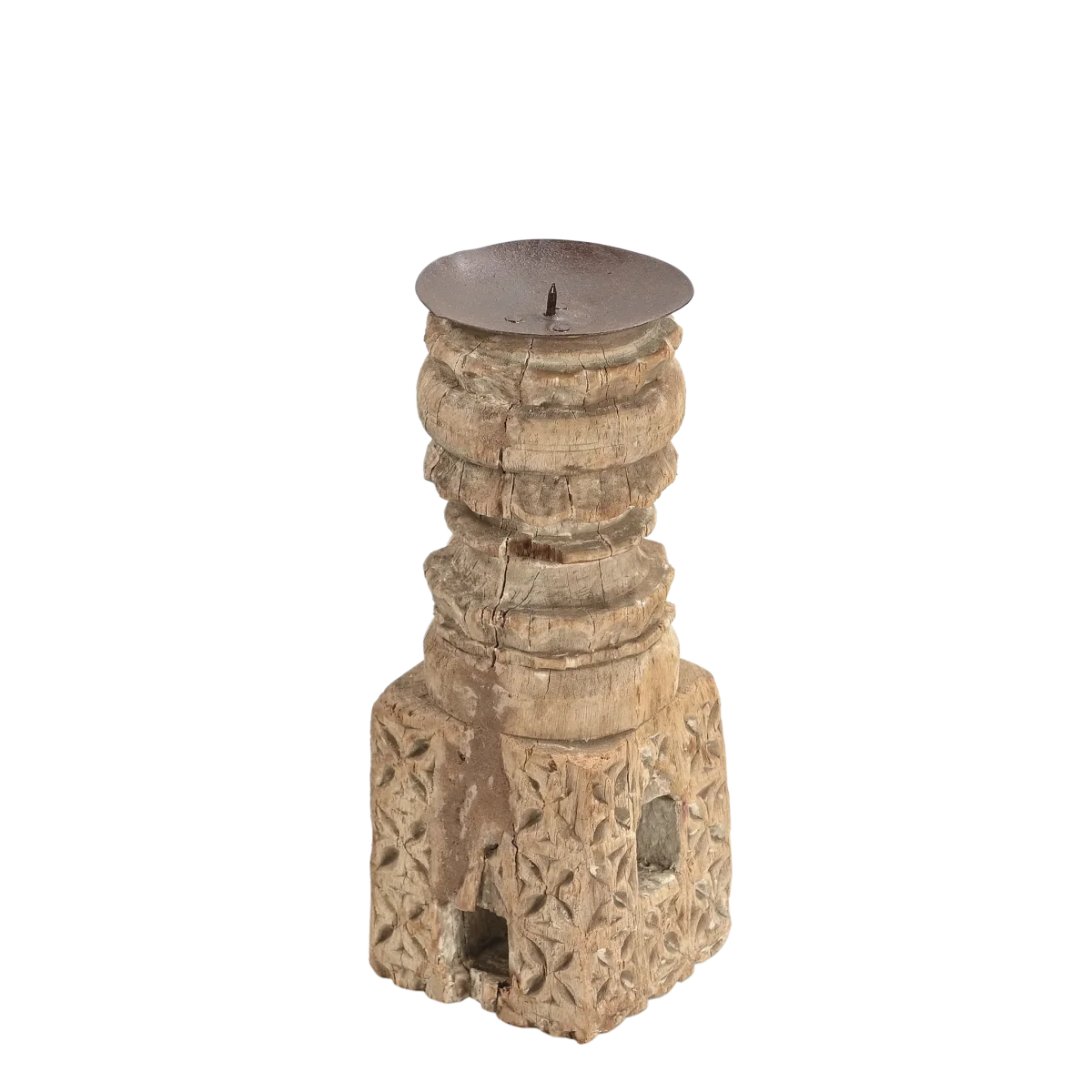 Momabatti - Bougeoir indien en bois clair sculpté nº110 - Univers maison et accessoires utiles pour une vie simplifiée Bougeoir Sculpté en Bois Naturel – Charme Brut et Minimaliste