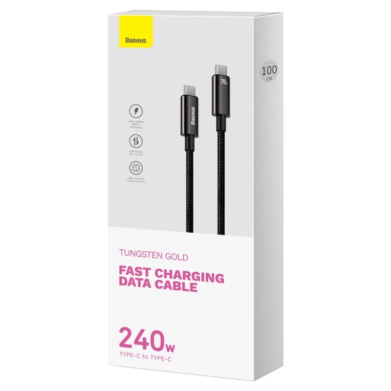 BASEUS TUNGSTEN GOLD – FAST CHARGING DATA CABLE 3M – TYPE-C TO TYPE-C – 240W – ALLIAGE – E-marker - ​Drones Professionnels & Grand Public | Boutique Française​ Products | My Website