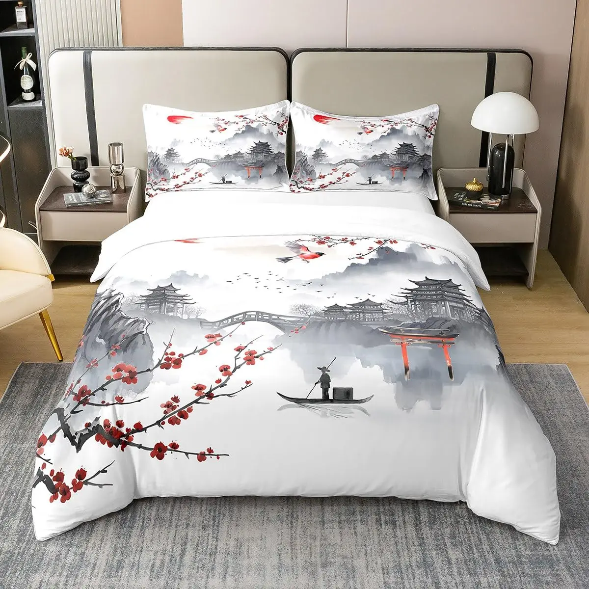 Parure de Lit Japonaise Blanche à Fleurs de Cerisier - Saldi Straordinari – Offerte Speciali Disponibili Adesso Parure fleur or – Robe Verte Sauge
