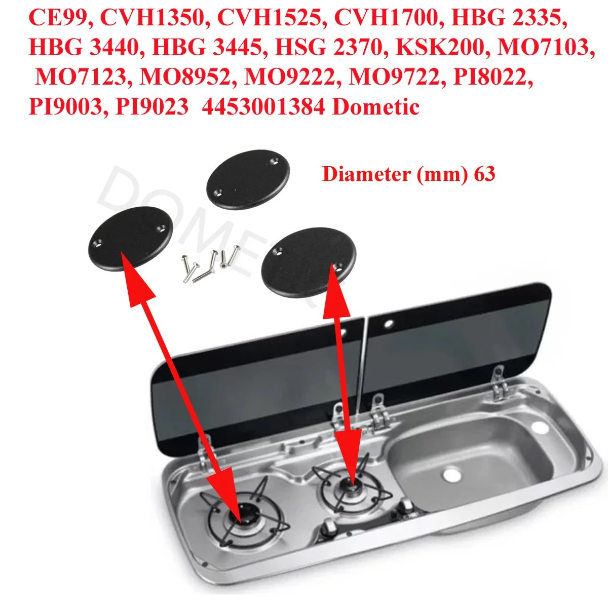 Dometic, chapeau de brûleur pour gazinière diamètre 63 mm pour les modèles: CE99, petite CVH1350, CVH1525, CVH1700, HBG 2335, HBG 3440, HBG 3445, HSG 2370, KSK200, MO7103, MO7123, MO8952, MO9222, MO9722, PI8022, PI9003, PI9023 - Accessoires Outdoor pour Plus de Liberté de Mouvement